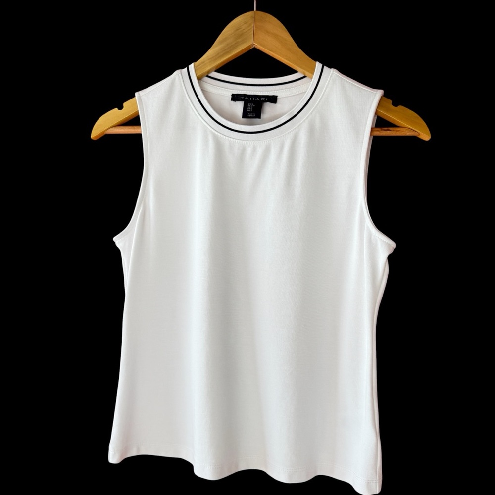 Tahari White Top with Black Accents NWOT Small Sleeveless